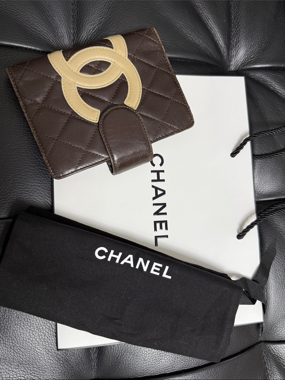 CHANEL Brown & Beige Leather Quilted CC Logo Card/Wallet/Passport/Weekly Planner